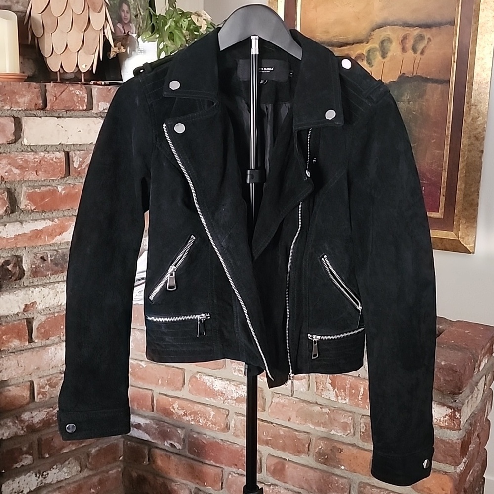 Vero Moda Black Suede Moto Jacket Silver Zipper Details